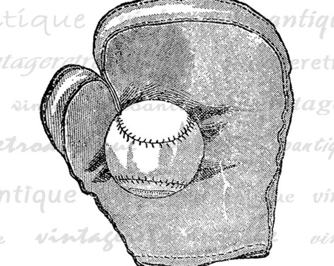 Digital Graphic Baseball Glove and Ball Printable Image Download Vintage Clip Art Jpg Png Eps HQ 300dpi No.4153