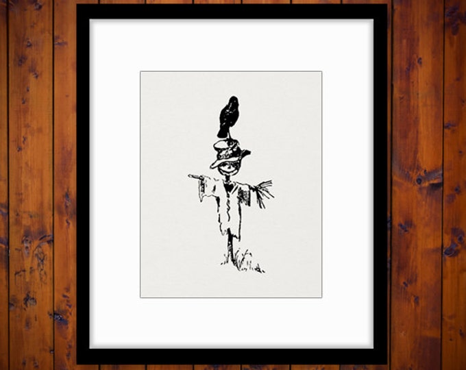 Scarecrow Digital Printable Graphic Crow Bird Image Download Antique Clip Art Jpg Png Eps HQ 300dpi No.164