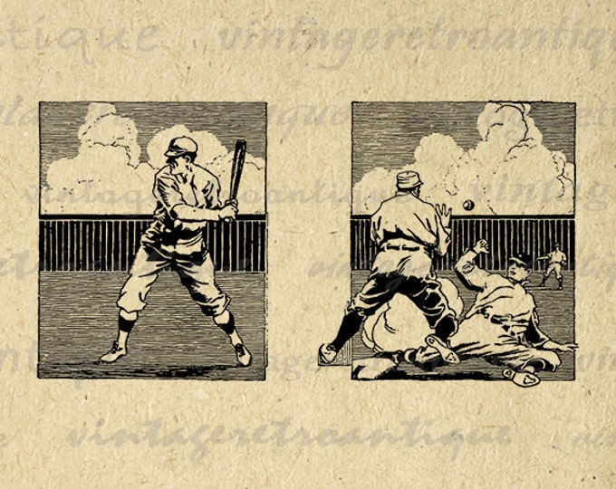 Baseball Printable Image Digital Baseball Players Download Sports Graphic Antique Clip Art Jpg Png Eps HQ 300dpi No.3644