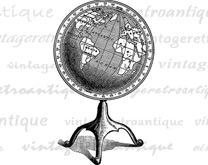 Printable Digital Antique Globe Image Earth Map Graphic Planet World Download T-Shirts Jpg Png Eps HQ 300dpi No.3027