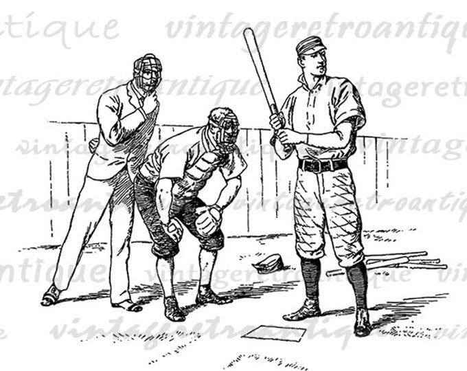 Baseball Graphic Image Download Sports Players Digital Printable Antique Clip Art for Transfers Making Prints etc HQ 300dpi No.3628