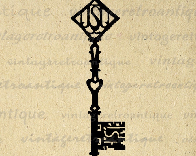 Antique Key Printable Graphic Digital Skeleton Key Image Download Vintage Clip Art Jpg Png Eps HQ 300dpi No.3578