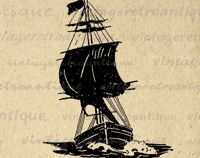 Digital Graphic Antique Ship Boat Silhouette Download Illustration Printable Image Artwork Vintage Clip Art Jpg Png HQ 300dpi No.3249