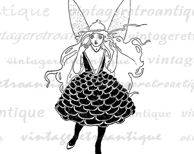 Digital Fairy Printable Image Download Graphic Illustration Vintage Clip Art Jpg Png Eps HQ 300dpi No.2421