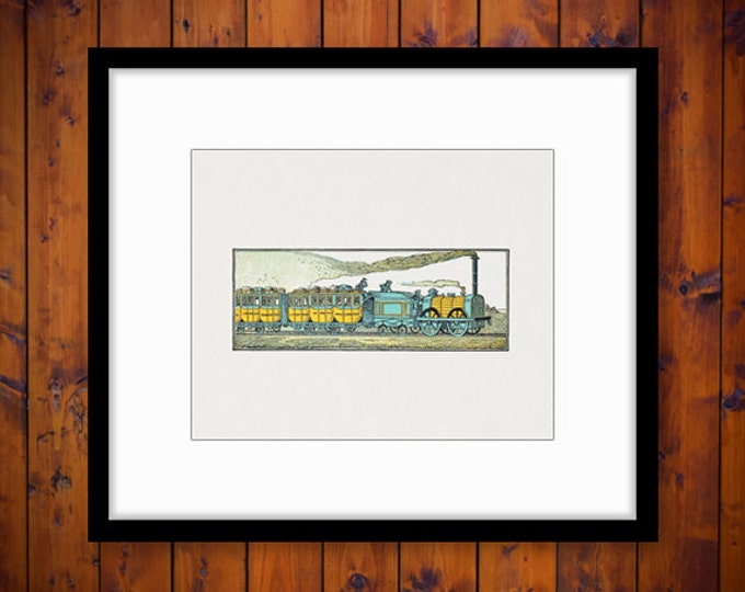 Locomotive Train Color Illustration Digital Printable Download Graphic Image Antique Clip Art HQ 300dpi No.2932