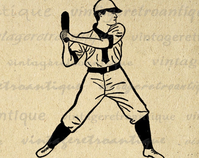 Printable Graphic Baseball Player Digital Baseball Image Sports Download Vintage Clip Art Jpg Png Eps HQ 300dpi No.4101