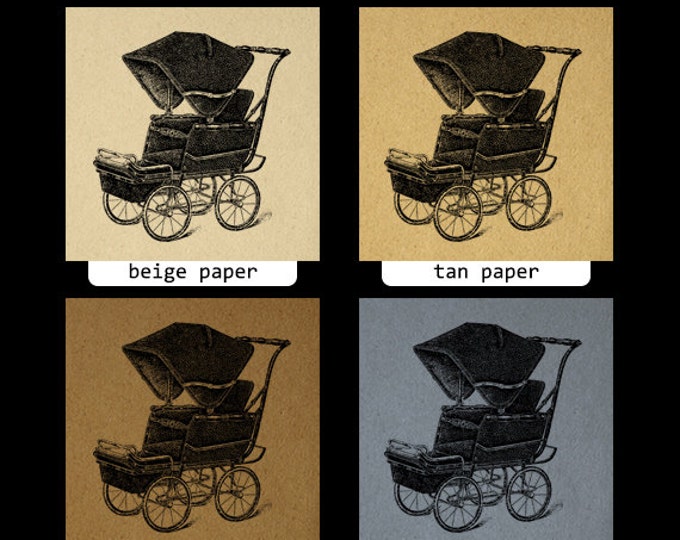 Digital Image Antique Baby Carriage Graphic Illustration Printable Download Vintage Clip Art for Transfers etc HQ 300dpi No.1084