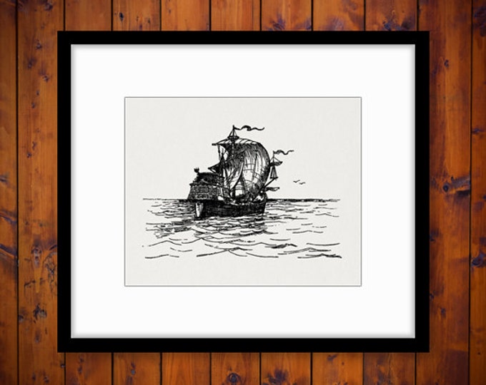 Digital Graphic Vintage Ship Sailing the Ocean Printable Boat Image Sea Download Antique Clip Art Jpg Png Eps HQ 300dpi No.3851