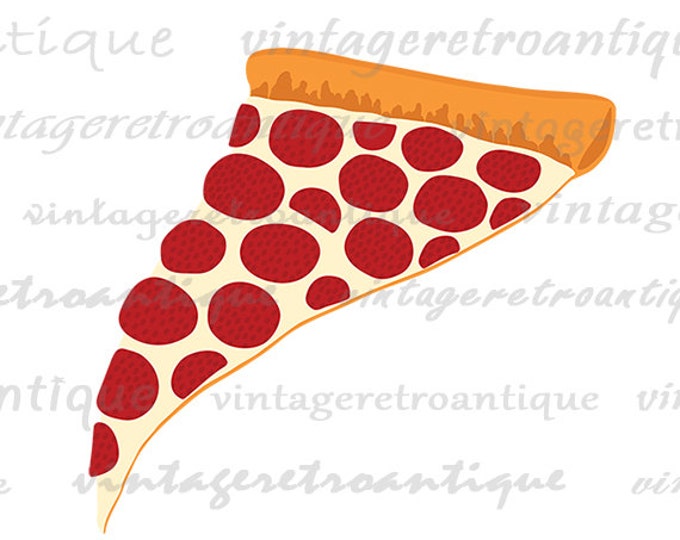 Printable Pizza Slice Digital Image Pepperoni Pizza Download Graphic Vintage Clip Art Jpg Png Eps HQ 300dpi No.3932