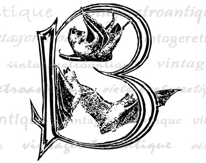 Digital Image Letter B with Bats Printable Halloween Download Letter B Bats Graphic for Transfers Tote Bags Tea Towels etc HQ 300dpi No.4705