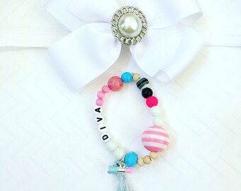 Girl's Name Bracelets, Girls Lipstick Tassel Bracelet, Personalized Girl's Beaded Bracelets, Kid's Tassel Bracelets, Girl's Charm Jewelry