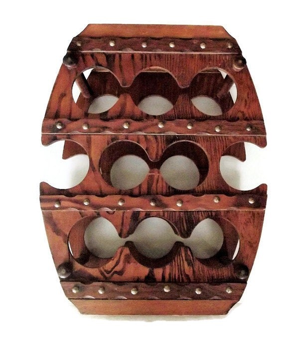 Vintage Wooden Wine Rack/ Vintage Barrel Shaped Wine Rack/