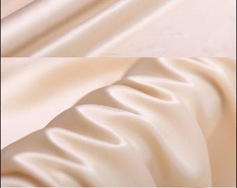 Beige Silk Charmeuse Fabric - Designer Solid Lining Cloth by The Yard or Meter 114 cm (44") wide