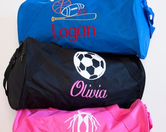 Girls Personalized Duffle bag, Monogrammed Soccer bag-Ballet bag- Custom Duffle bag- Hot pink, Black Duffle bag