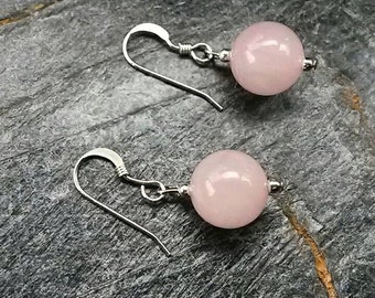 Rose Quartz Earrings/Dangle Earrings/Rose Quartz Beads/Rose Quartz Jewellery/Sterling Silver/Round/Pink Earrings Round/Gemstone/Pantone 2016
