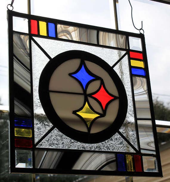 Stained glass Pittsburgh Steelers panel