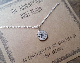 Tiny Compass Graduation Necklace . Graduation Gift . The Journey Has Just Begun Necklace . inspirational necklace