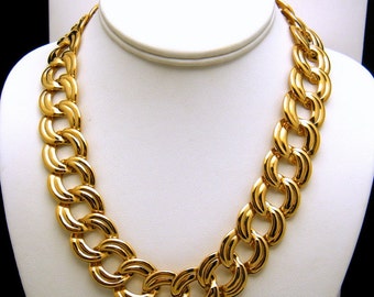 Vintage Napier Classic Flat Link Necklace Gold Tone Marked and Patent Number
