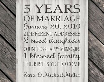 Anniversary Gift Print 5 Year Wedding 5th Anniversary