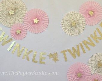 TWINKLE TWINKLE Little Star Banner, Gold Glitter Letter Banner
