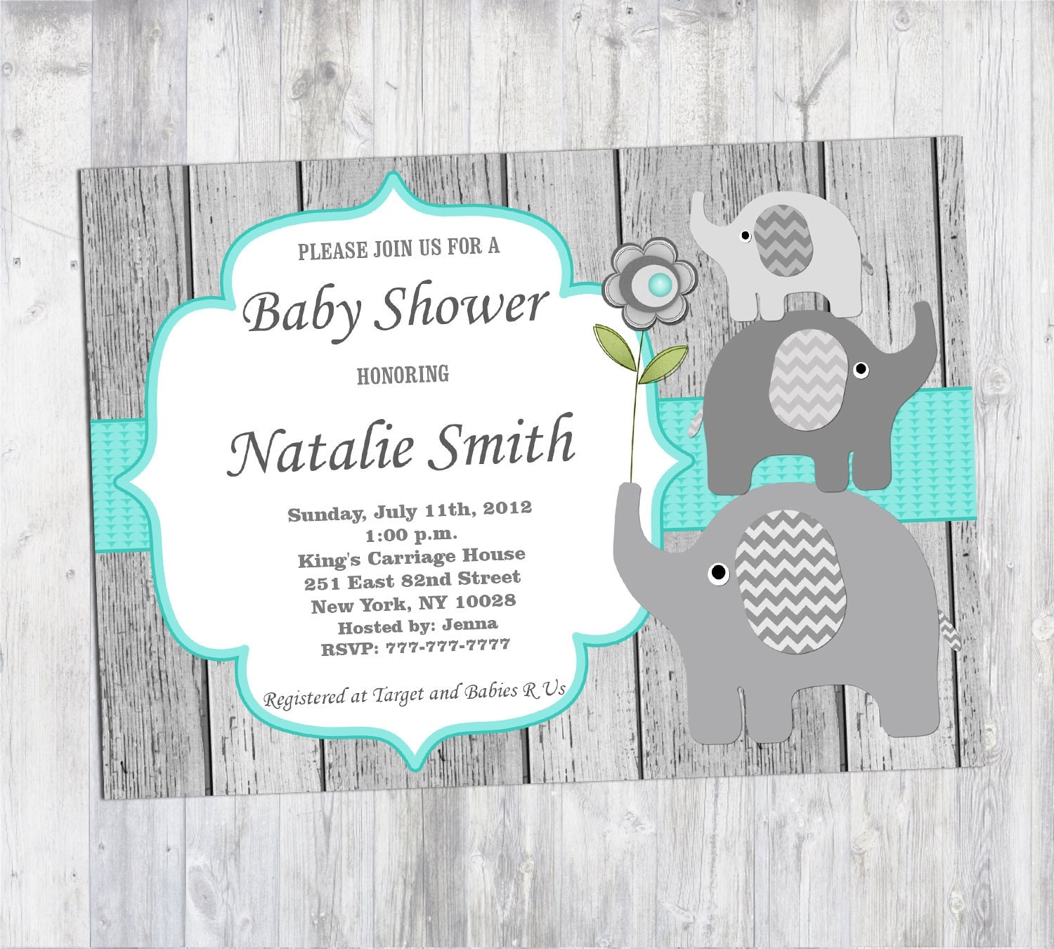 Rustic Baby Shower Invitation Boy Elephant Baby Shower
