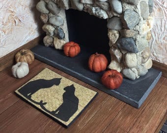 Black Cat Doormat or Rug for a One Inch Scale Dollhouse