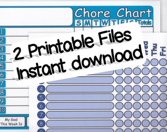 2 Printable Kids Chore Charts/ Behavior Trackers, PDF Letter Size Blue Digital download