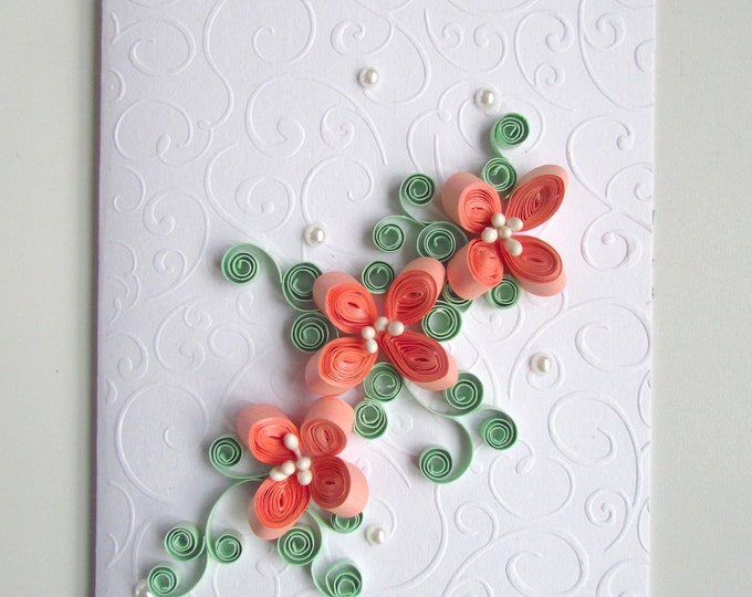 Quilling Flower card, Blank Birthday Card, Mothers'Day Card, Gift for girlfriend, Wedding Card, Spring card