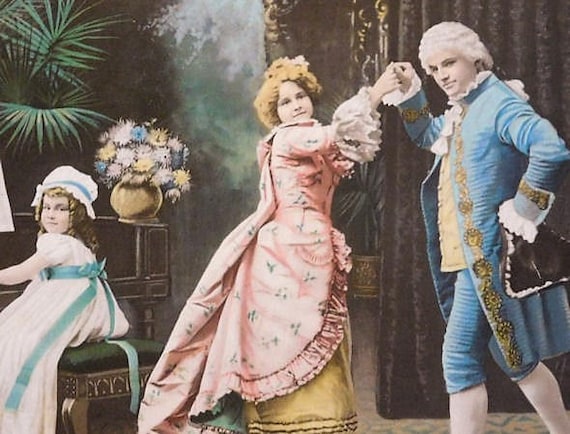 Antique 1900s Victorian Print The Minuet Rococo Style Genre Scene Music Musical Dance Dancing Country Cottage Home Decor Paris Apartment