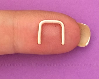 Septum Retainer 16 gauge, 7mm, Squared Staple, 8mm long in Rose Gold Filled, Gold filled, Sterling Silver, Solid 14k Gold