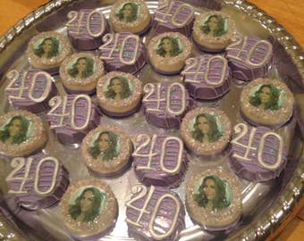 12 Custom photo and Age Birthday chocolate covered OREO cookies, any image, any color, custom photo OREOs, 21st 30th, 40th, 50th Birthday