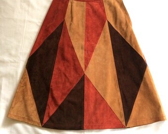 1970s Gino Paoli Italian Suede Color Block Midi Skirt 28-29"W
