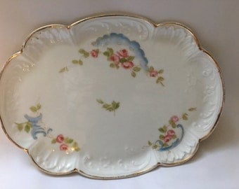 Antique dressing table tray/plater by A. Lanternier Limoges France // hand painted.