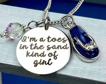 Engraved Toes in the sand pendant, beach jewelry,flip flops, summer jewelry, salty hair, bikinis, summertime, jersey shore, beach bum