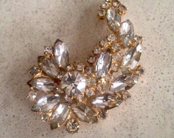 Brooch - Vintage Clear Large Rhinestone Pin, Ballroom, Special Occasion, Formal Jewelry, Great Gatsby, Wedding Bridal Jewelry, Mother's Day