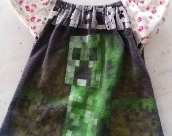 Upcycled Waldorf Dress Fits 15 Inch Doll - Minecraft Creeper