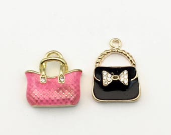 2 handbag gold tone and enamel / 20mm #Ch 166-1