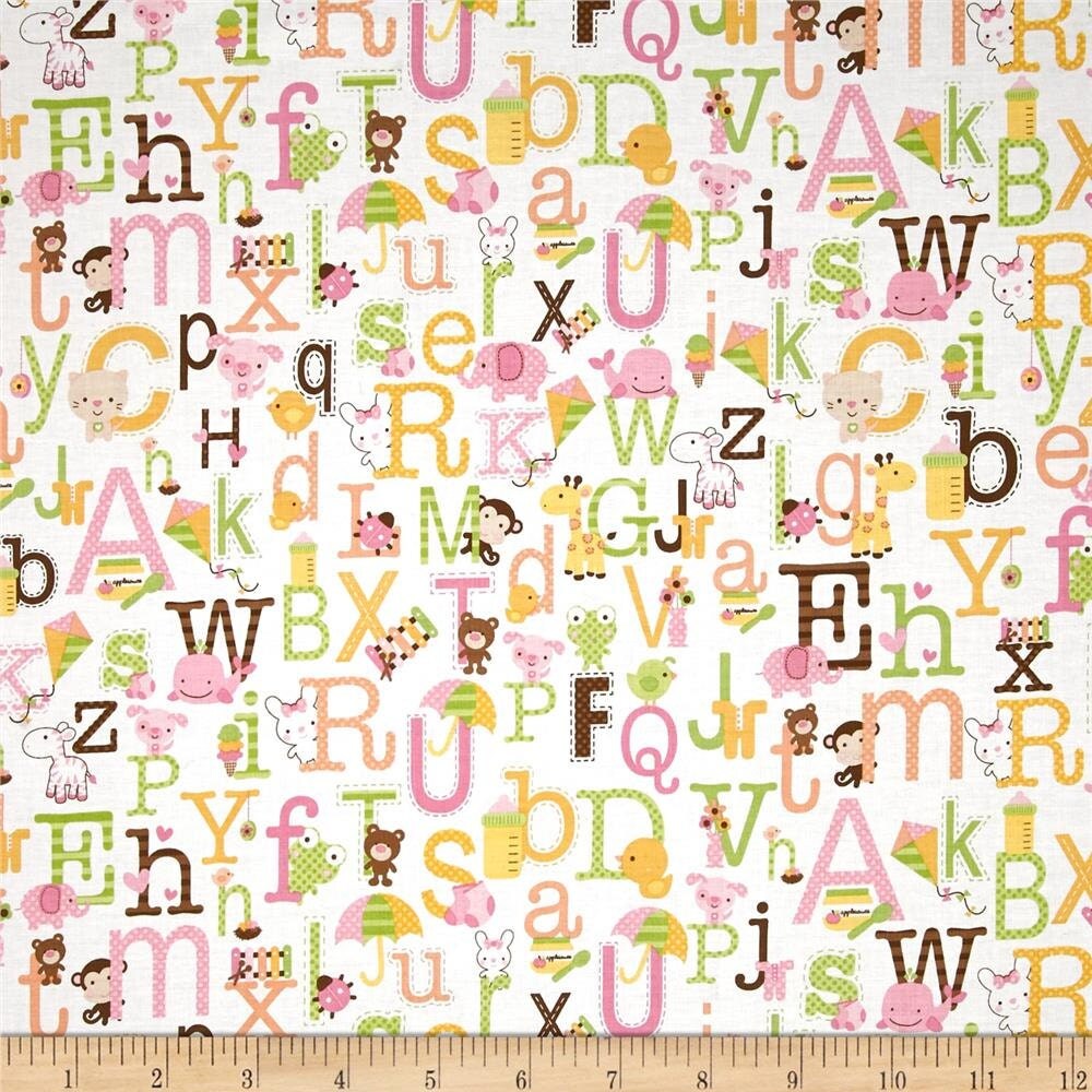 Alphabet Fabric by the Yard Quilting Cotton Nursery Girl