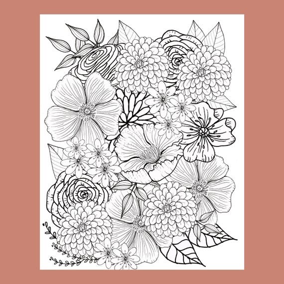 Flower Coloring Page Floral Coloring Page Adult Coloring