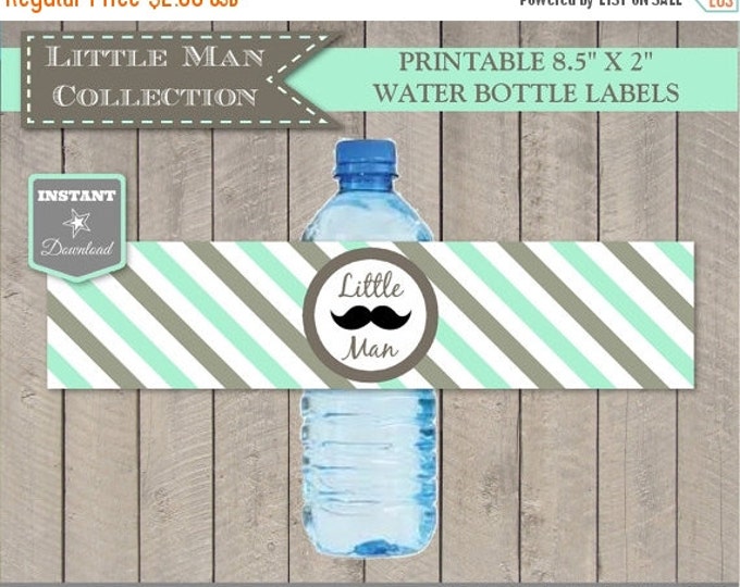 SALE INSTANT DOWNLOAD Printable Little Man Mustache Mint and Grey Water Bottle Labels / Wrappers / Little Man Collection / Item #1306