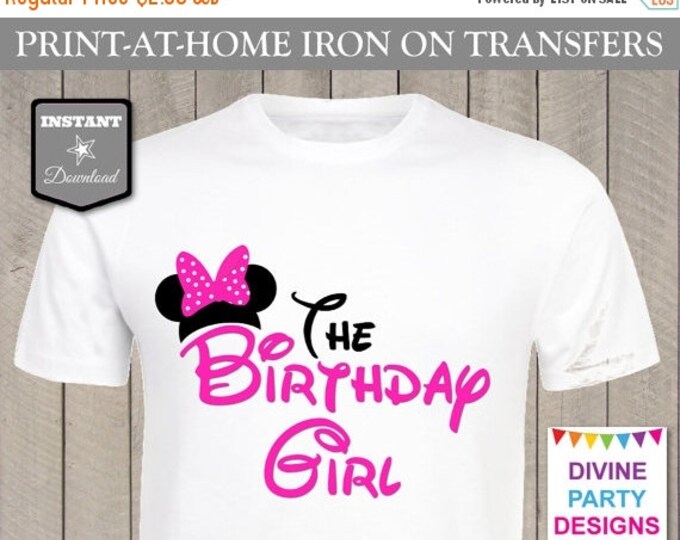 SALE INSTANT DOWNLOAD Print at Home Hot Pink Mouse The Birthday Girl Printable Iron On Transfer / T-shirt / Family / Trip / Party / Item #23