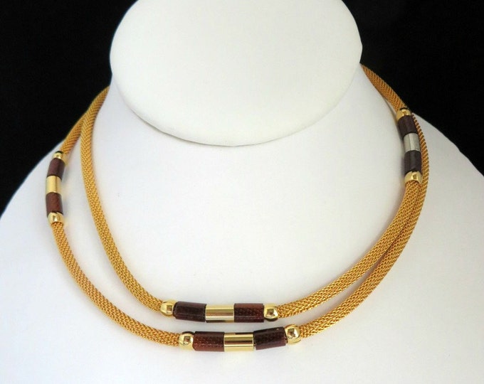 Vintage Gold Mesh Necklace, Gold Tone Tube Necklace, 30" Length