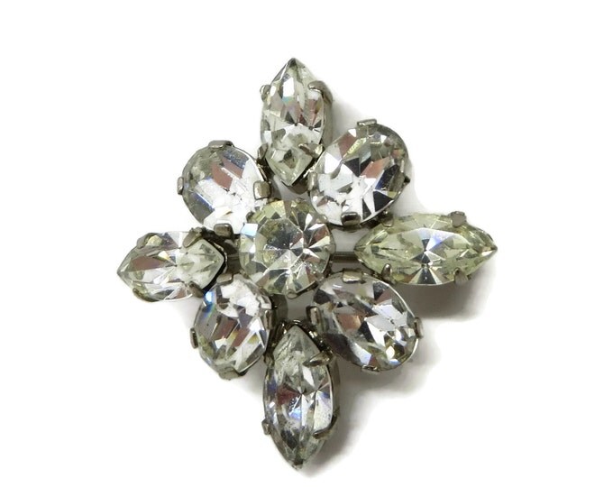 Weiss Starburst Brooch, Vintage Rhinestone Pin, Silvertone Rhinestone Brooch, Signed Weiss Jewelry