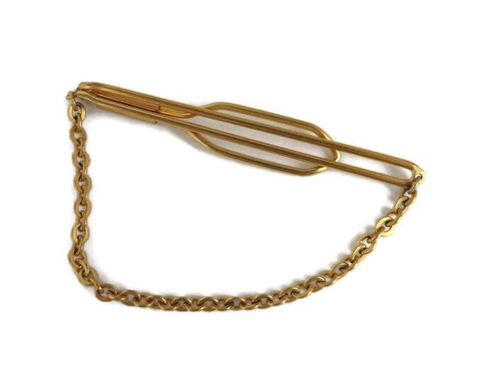 Swank Tie Bar with Pendant Chain, Vintage Gold Tone Tie Clasp