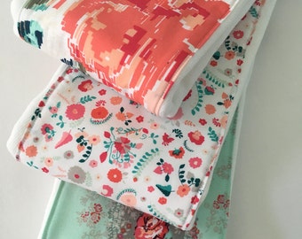 Baby Burp Cloths ~ Cloth Diaper Burp Cloths ~ Art Gallery ~ Recollection ~ Shabby Chic Nursery ~ Coral Mint Nursery