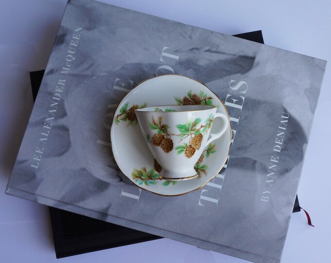 Tea Cup and Saucer, Vintage Clarence Tea Cup and Saucer Set, English Bone China, Acorn Tea Cup Set, Tea Set For Adults, Antique Tea Set Gift