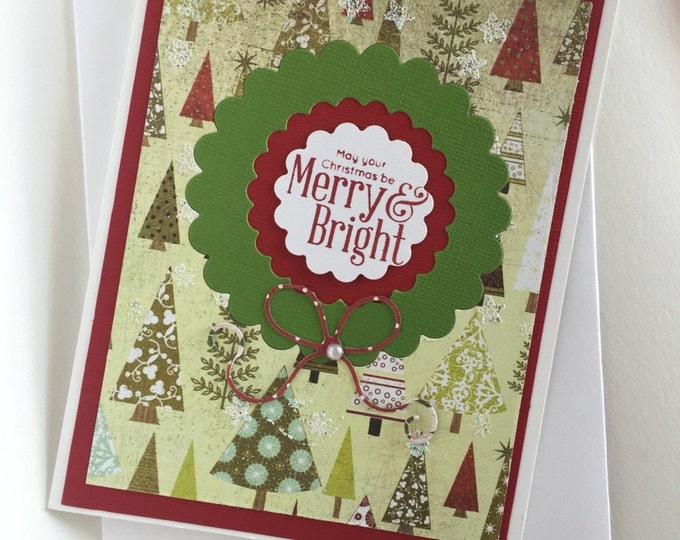 Merry Christmas Card /Christmas Card/ Holiday Card/ Christmas Wreath/Merry and Bright Christmas