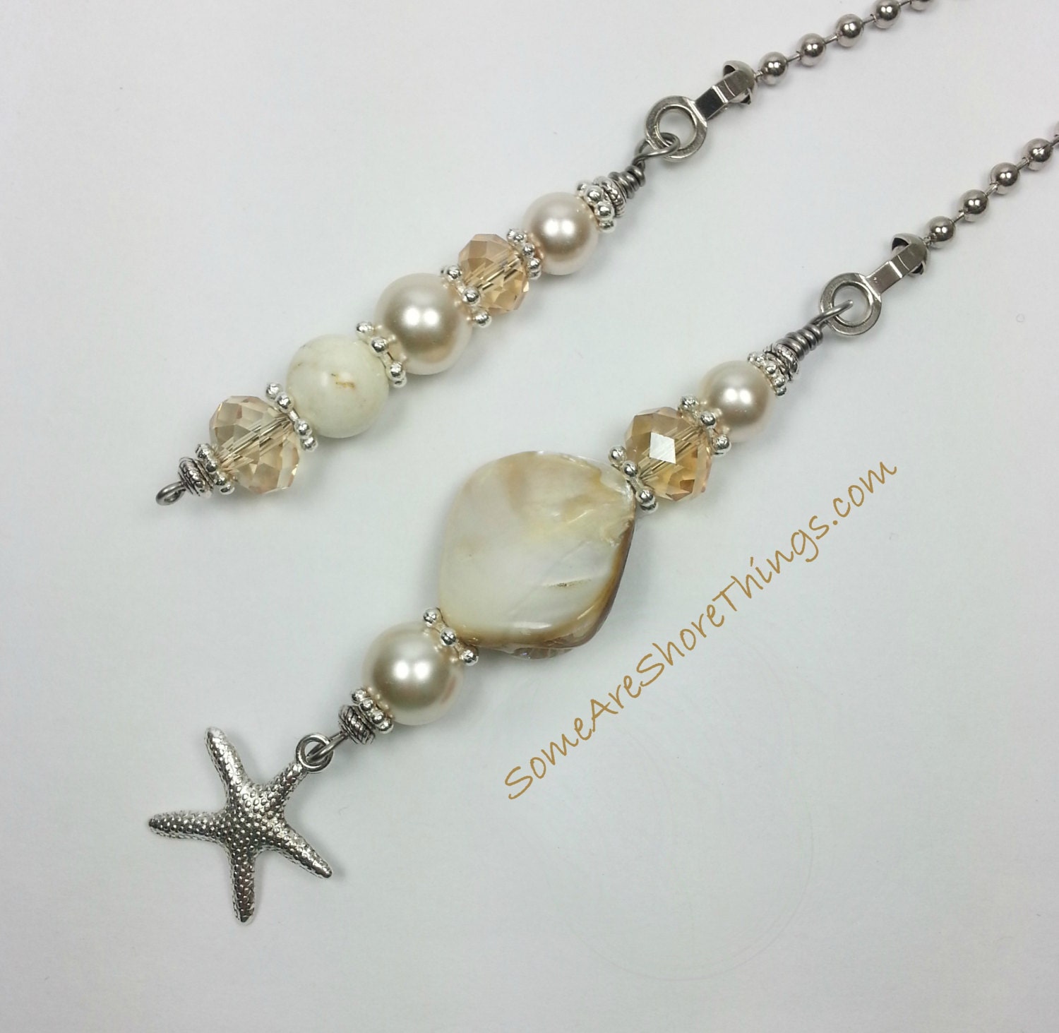 Ceiling Fan and Light Pull Chains with Starfish Charm. Set of