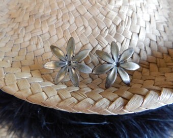 Vintage Ming's sterling silver Star Jasmine earrings flower blossom Honolulu silver Hawaii Hawaiian Hawaiiana Tahitian Gardenia Tiare floral