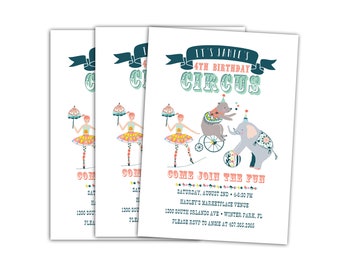 Circus Invitations // Circus Birthday Party Invitations // Childs Birthday Party Invitation // Printable Circus Party Invitation // Janie